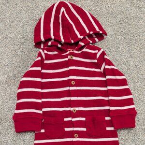 Red and White Striped Hooded Cardigan